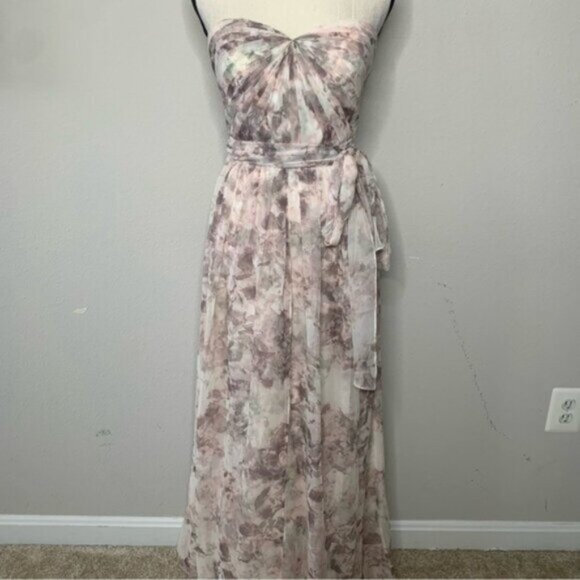 Jenny Yoo Strapless Sweetheart Floral Chiffon Maxi Gown - Picture 7 of 15